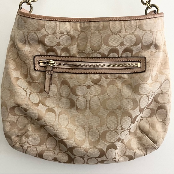 Coach Signature Stripe Green Tan Convertible Hobo Shoulder Bag F29941 Read Notes - Picture 11 of 14